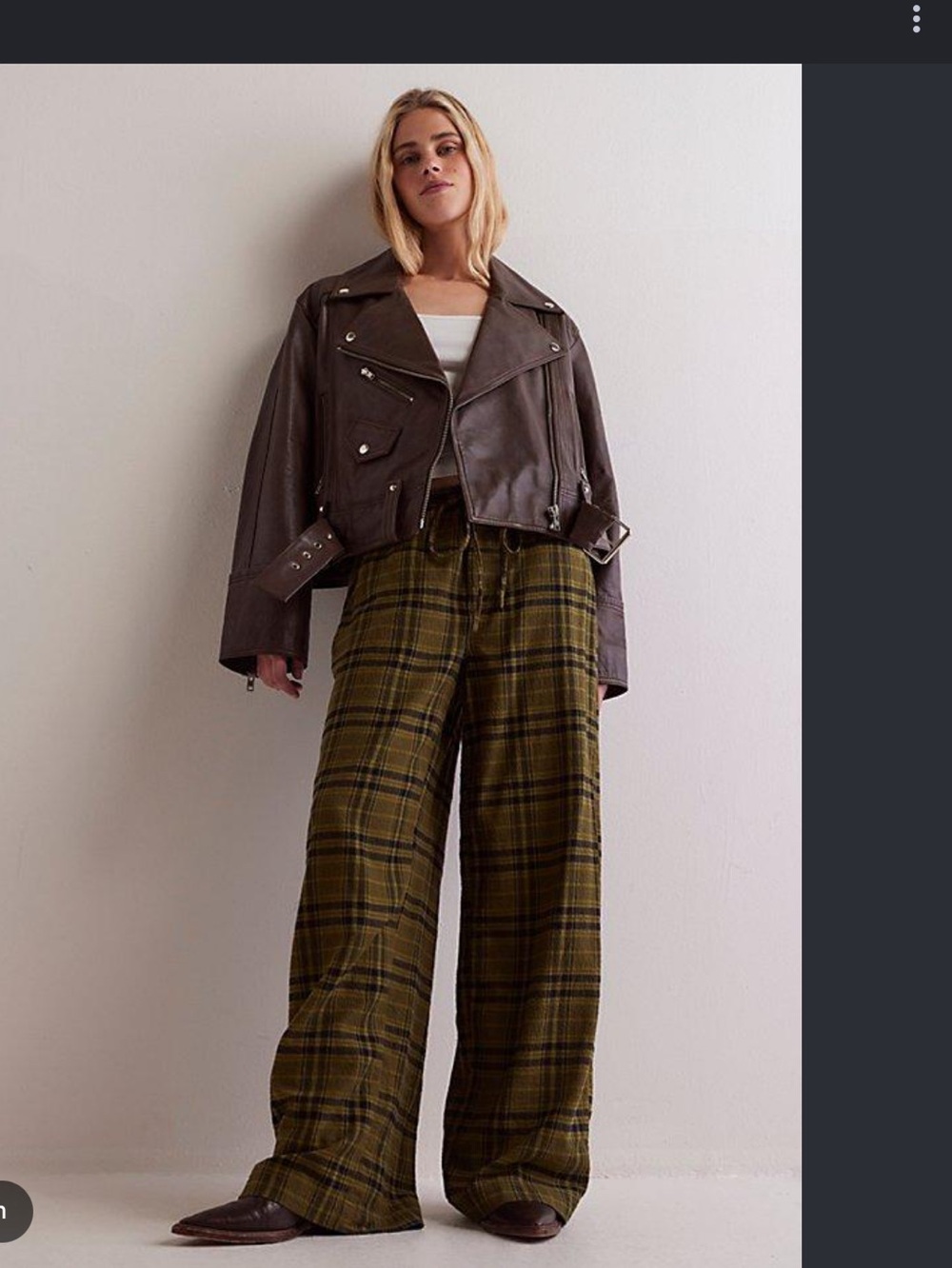 Free People Hudson Canyon Green Black Plaid Wide Leg Trousers Pants Small